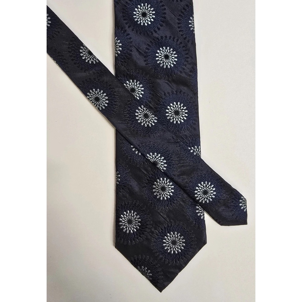 Kolte Italy Designer Necktie Mens Navy Floral Embroidery Silk Classic Business